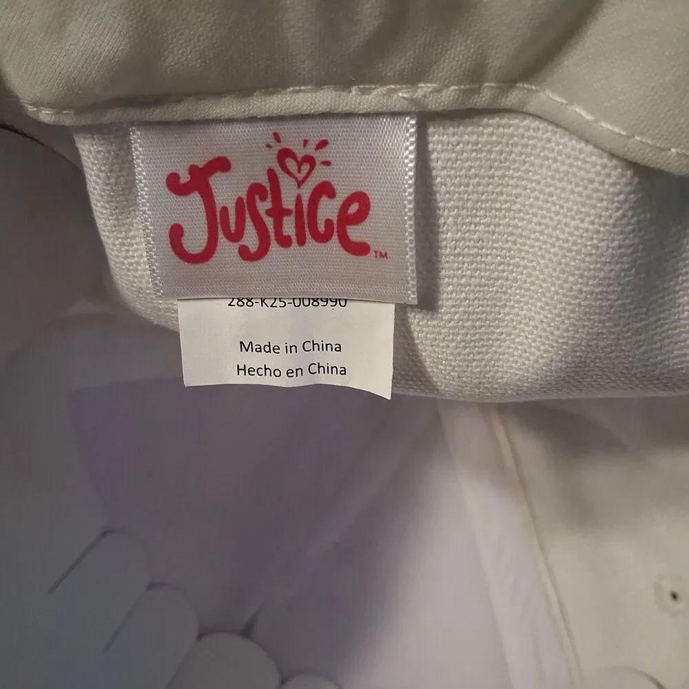 Justice White Cherry Embroidered Baseball Cap Corduroy Adjustable Hat NWT